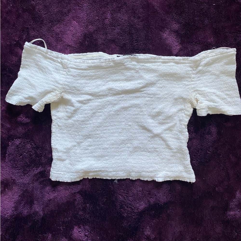 White off the shoulder crop top shirt